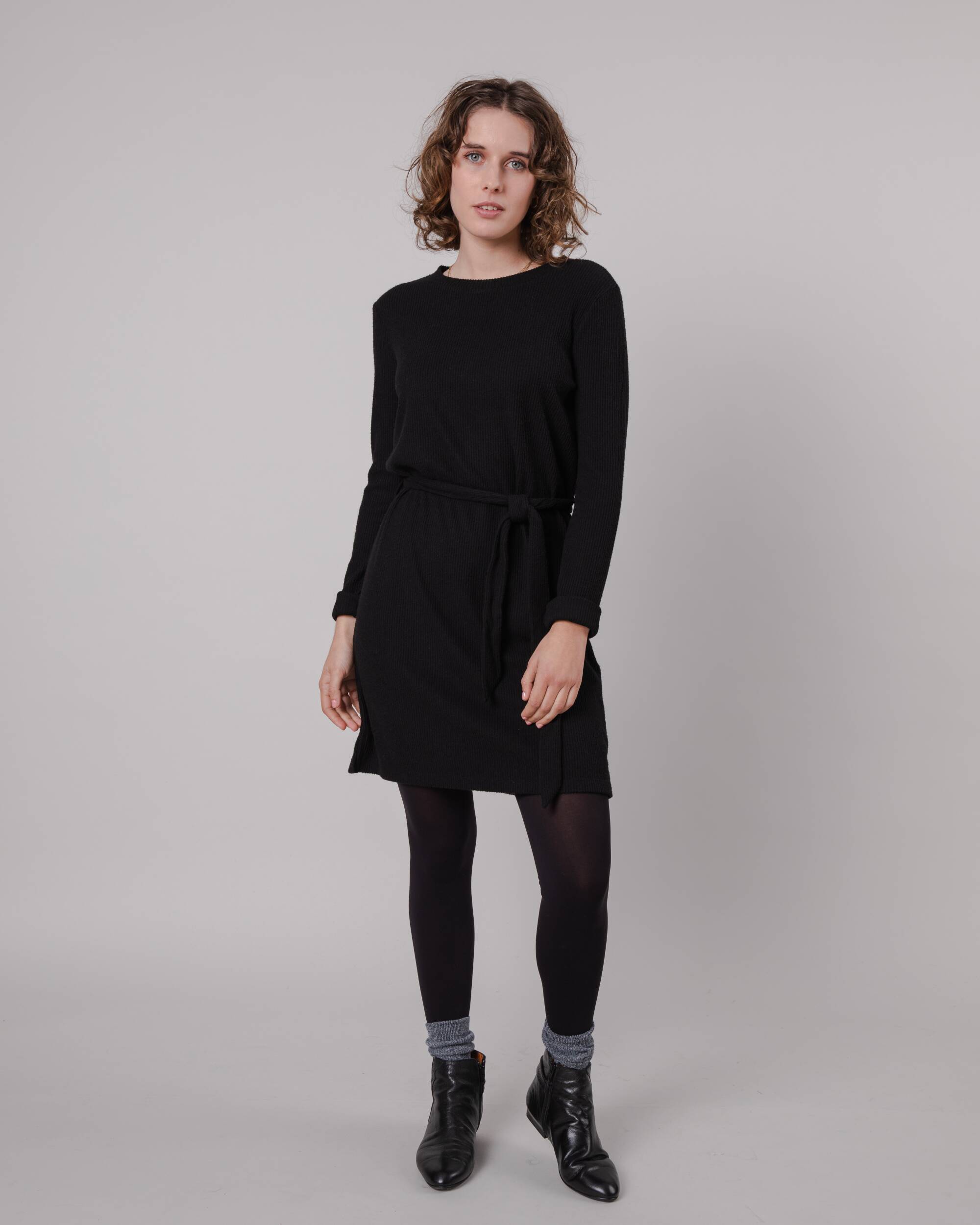 Brushed Belted Dress Black