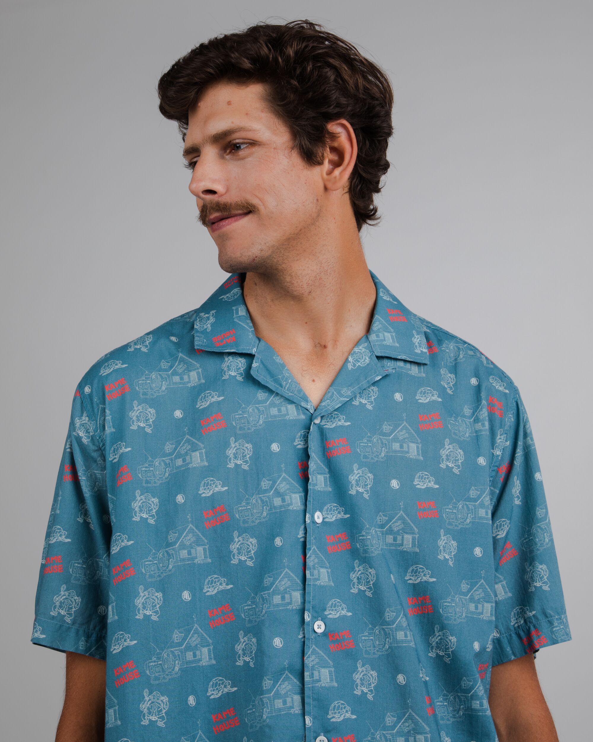 Dragon Ball Z Kame House Aloha Cotton Shirt Blue