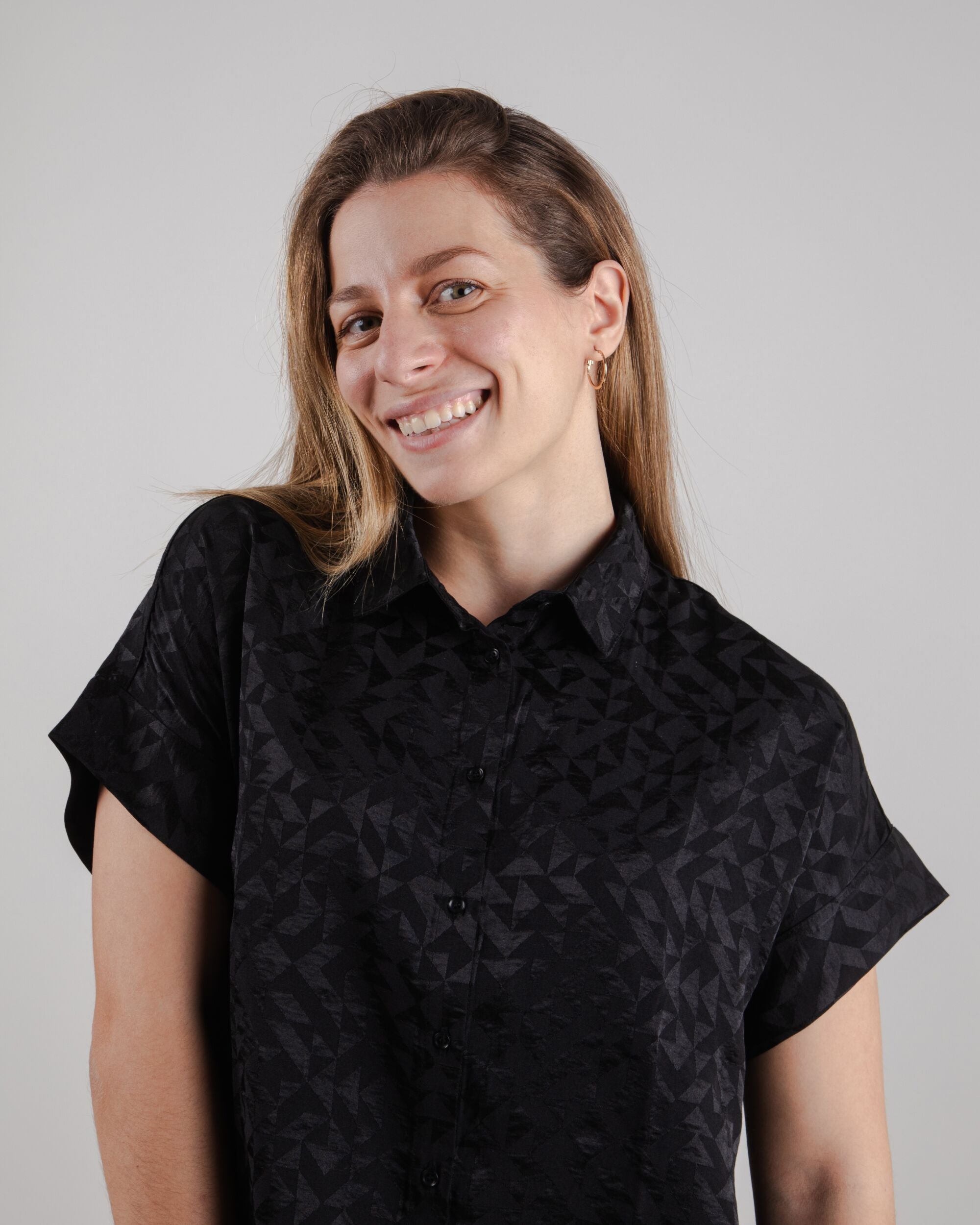 Jacquard Batwig Sleeve Blouse Black