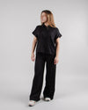 Jacquard Batwig Sleeve Blouse Black