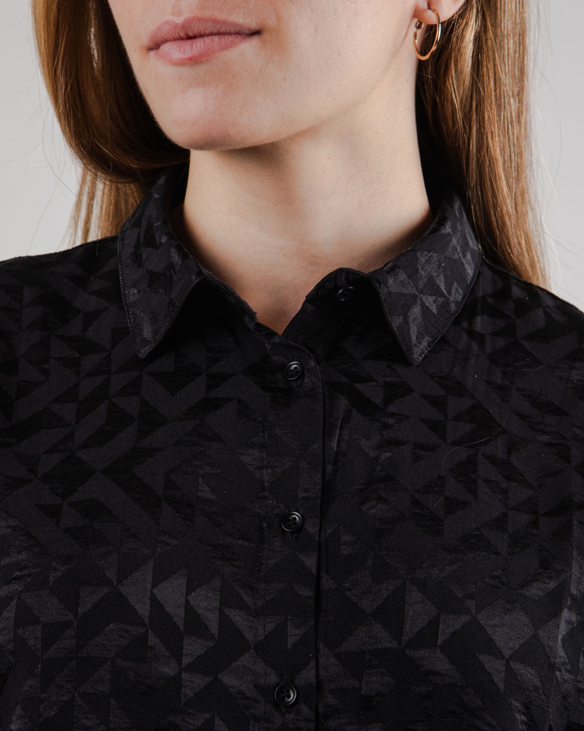 Jacquard Batwig Sleeve Blouse Black