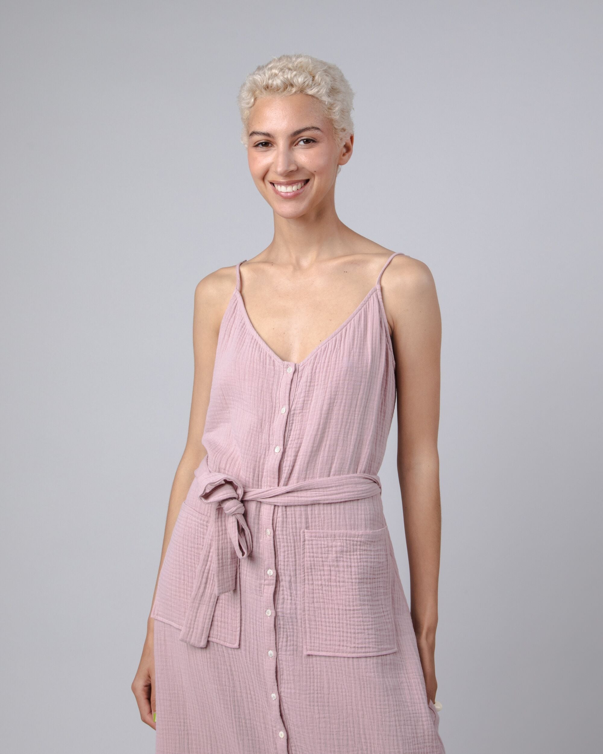 Bubble Strap Long Dress Rose