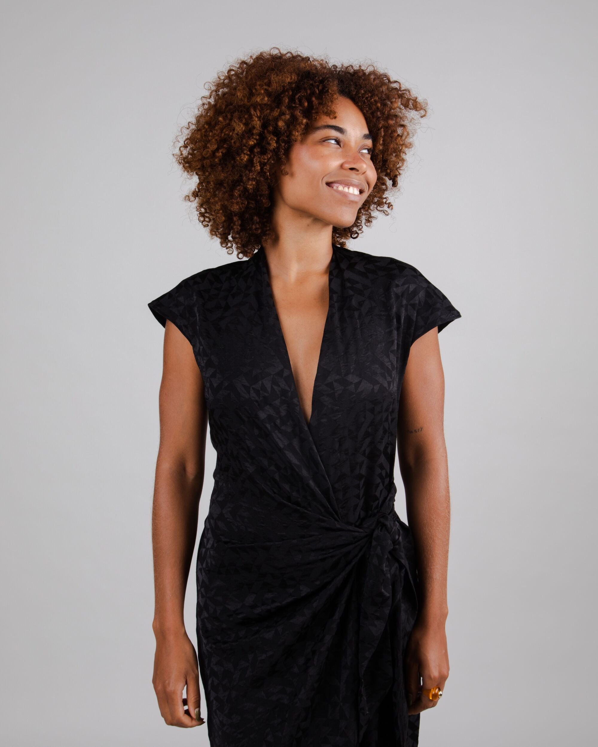 Jacquard Kimono Dress Black