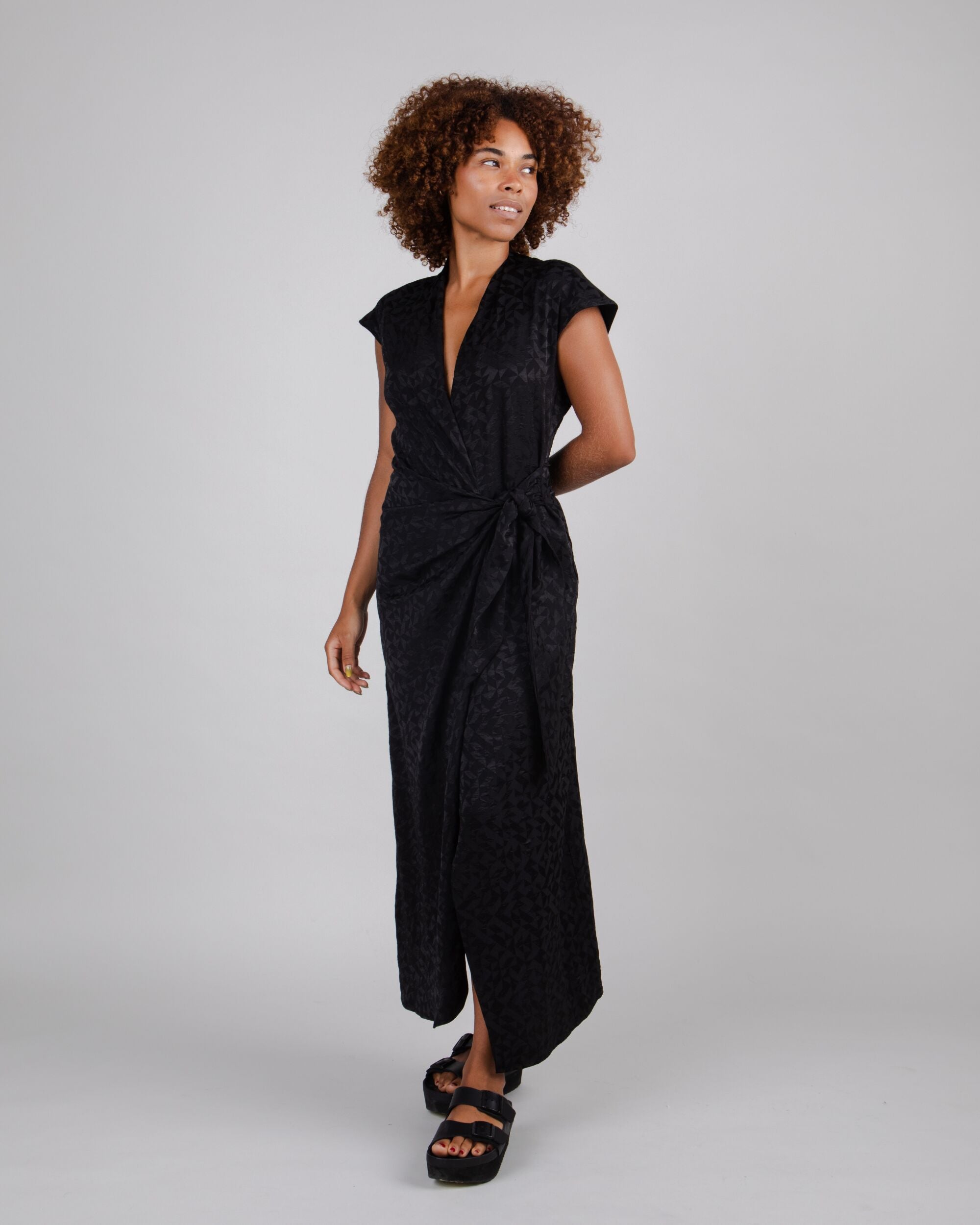Jacquard Kimono Dress Black