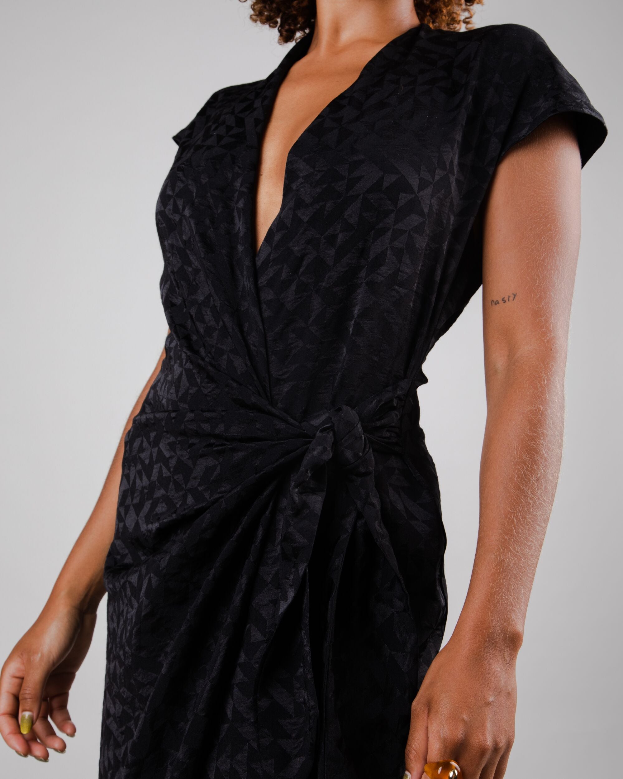 Jacquard Kimono Dress Black