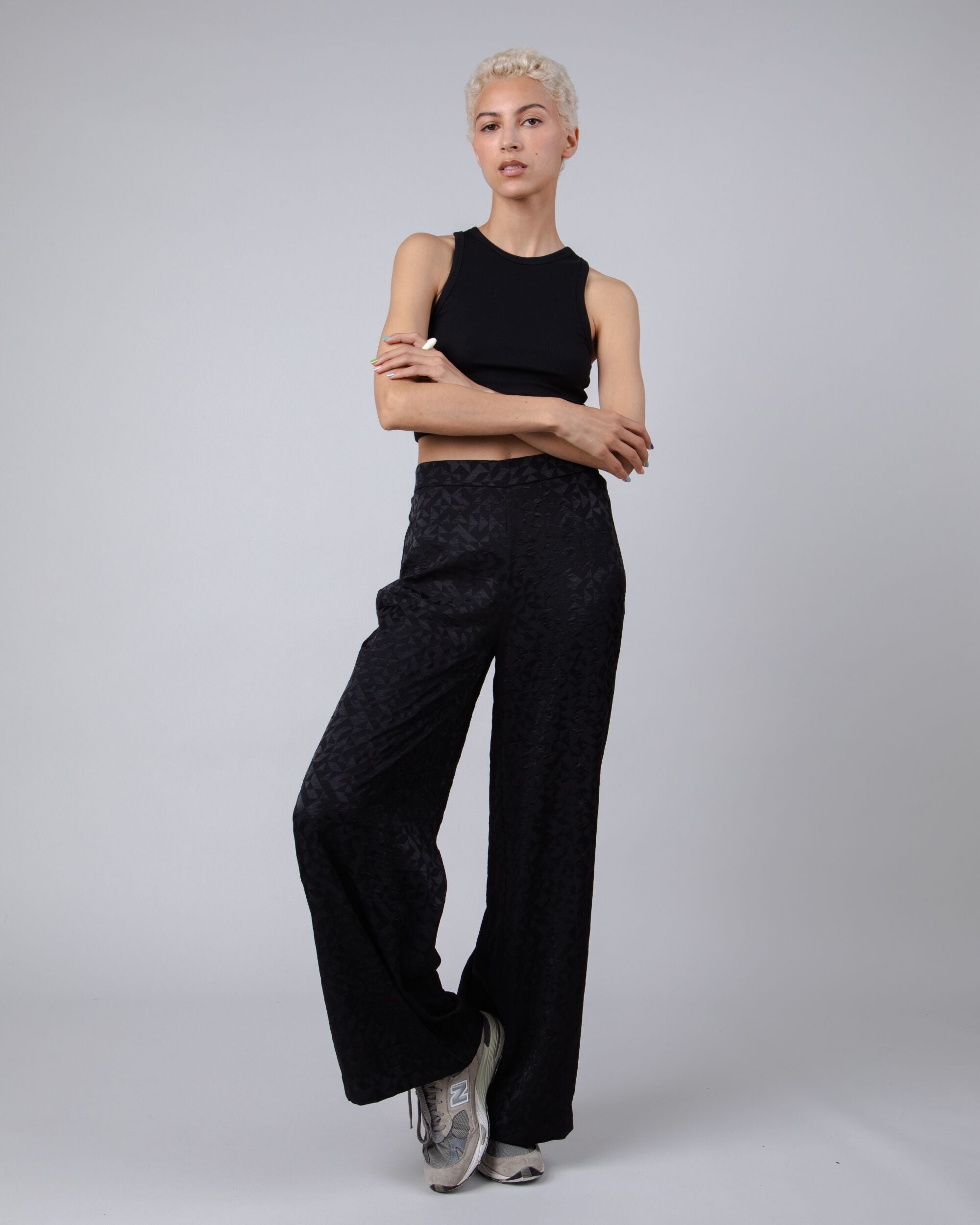 Jacquard Wide Leg Pants Black