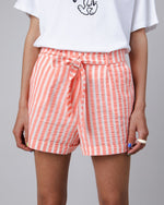 Stripes Belted Cotton Shorts Red
