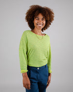 Stripes Fine Knit Cotton Sweater Lime