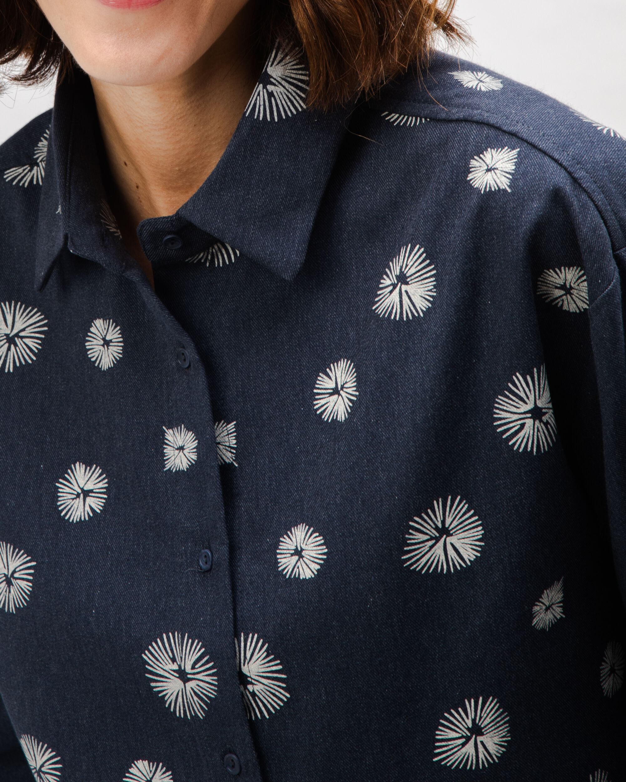 Urchin Boxy Flannel Blouse Navy