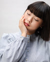 Pinstripes Romantic Cotton Blouse Indigo