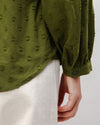 Polka Dot Romantic Cotton Blouse Green