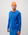 Bicolor Neck Cotton Sweater Blue