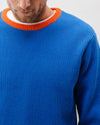 Bicolor Neck Cotton Sweater Blue