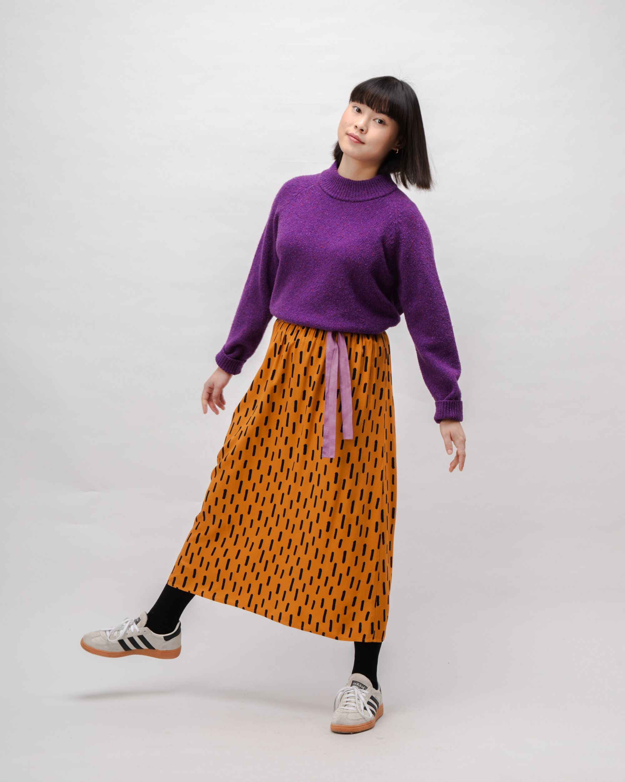 Mist Viscose Long Skirt Ochre