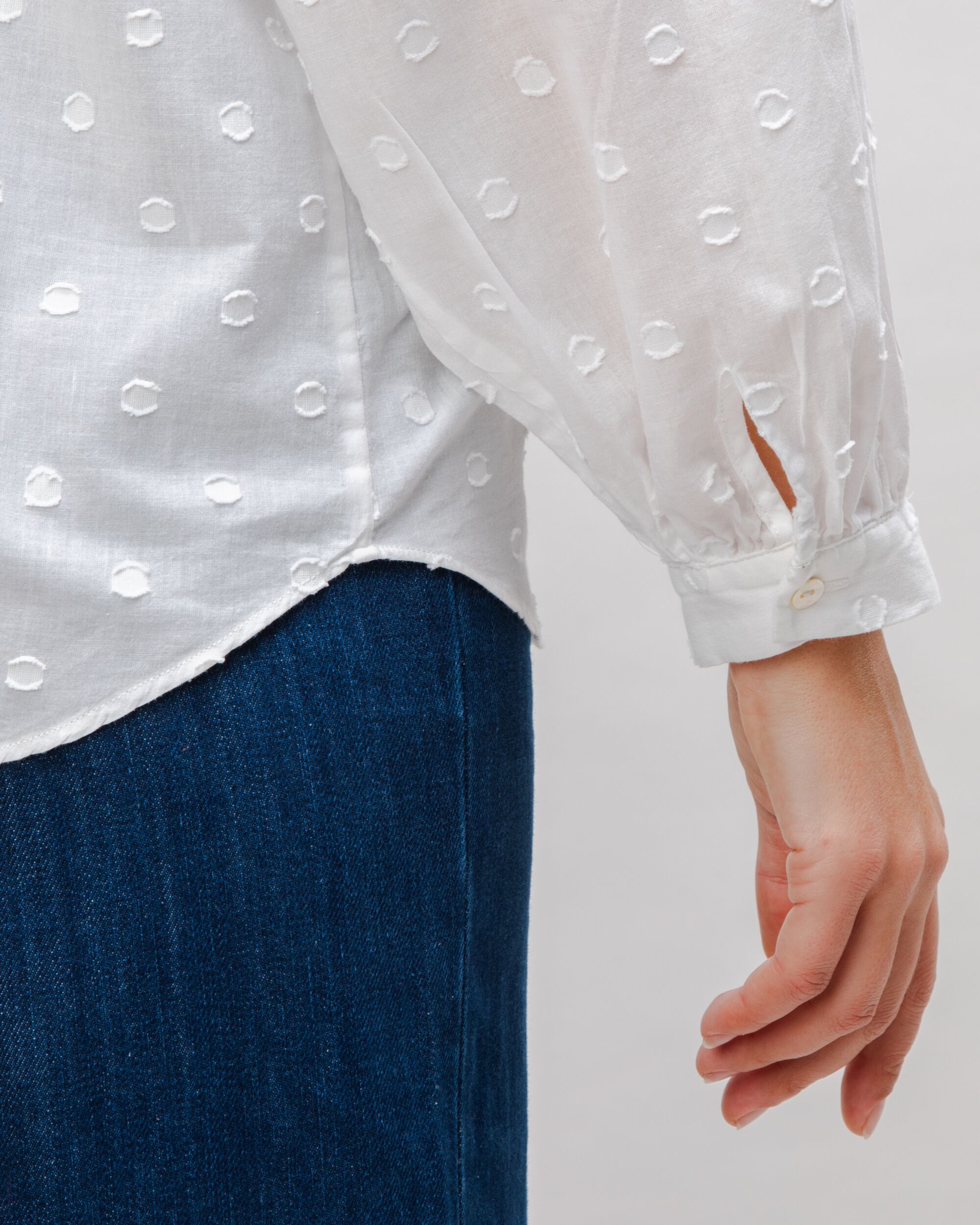 Polka Dot Romantic Cotton Blouse White