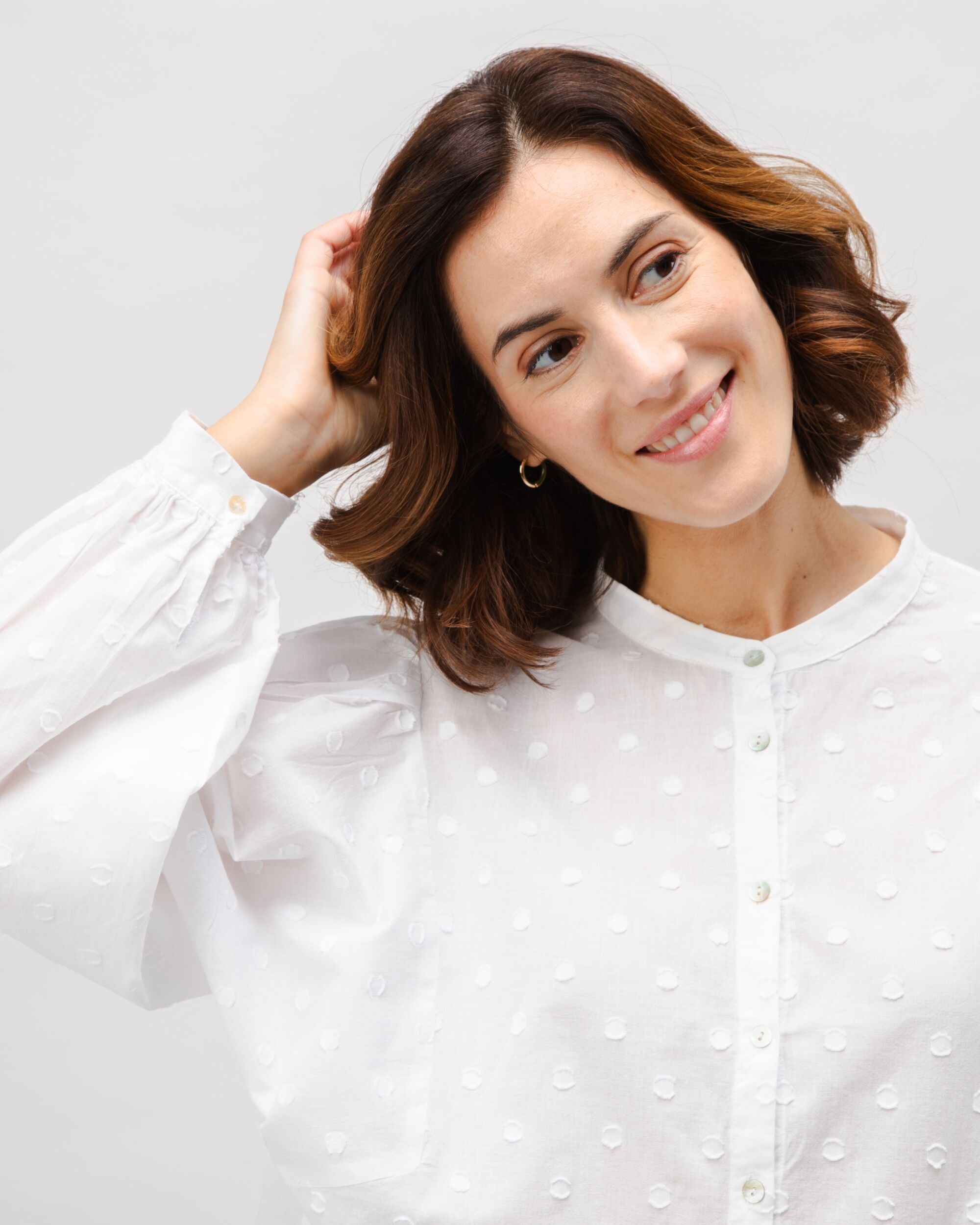 Polka Dot Romantic Cotton Blouse White