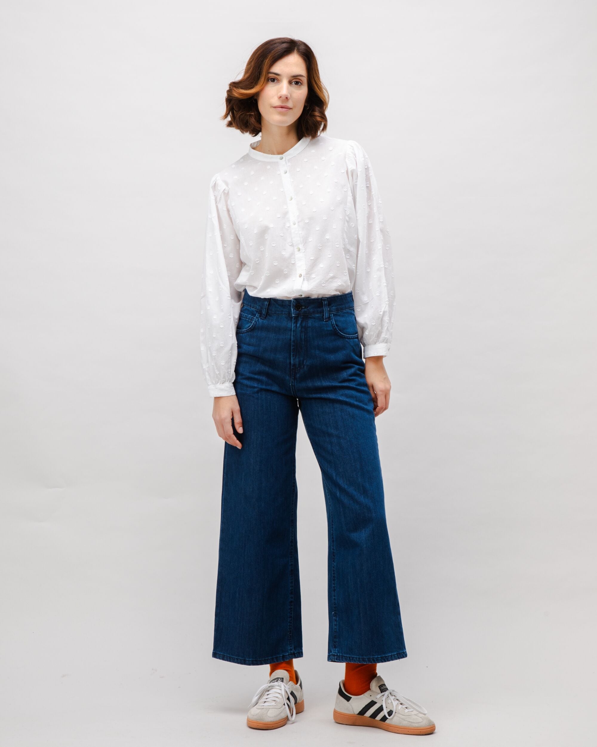 Polka Dot Romantic Cotton Blouse White