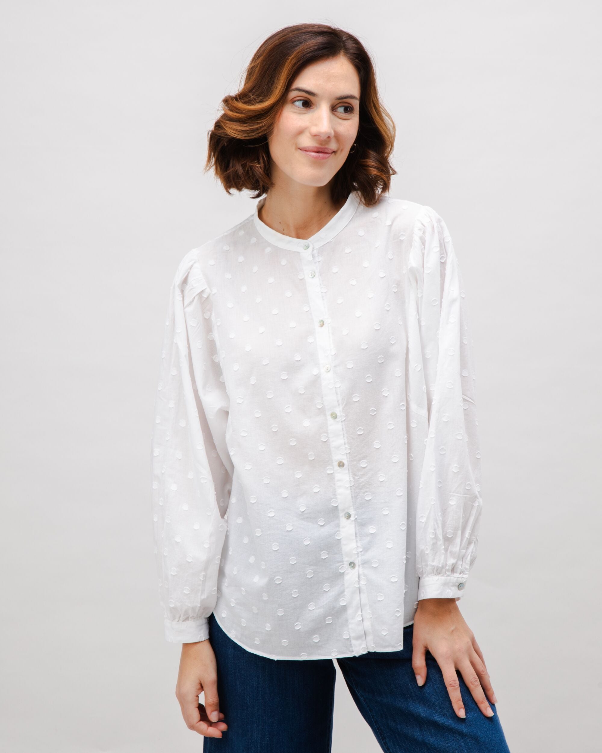 Polka Dot Romantic Cotton Blouse White